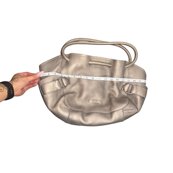 Cole Haan Leather Denney Shoulder Slouchy Hobo Bag Metallic Silver - Picture 4 of 12